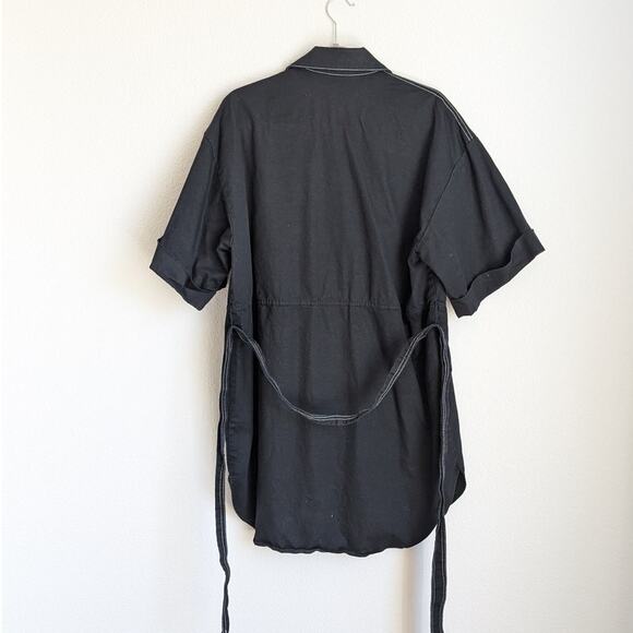 & Other Stories Black Cotton/Linen Topstitched Utility Shirt Mini Dress, size 10 - Picture 2 of 10